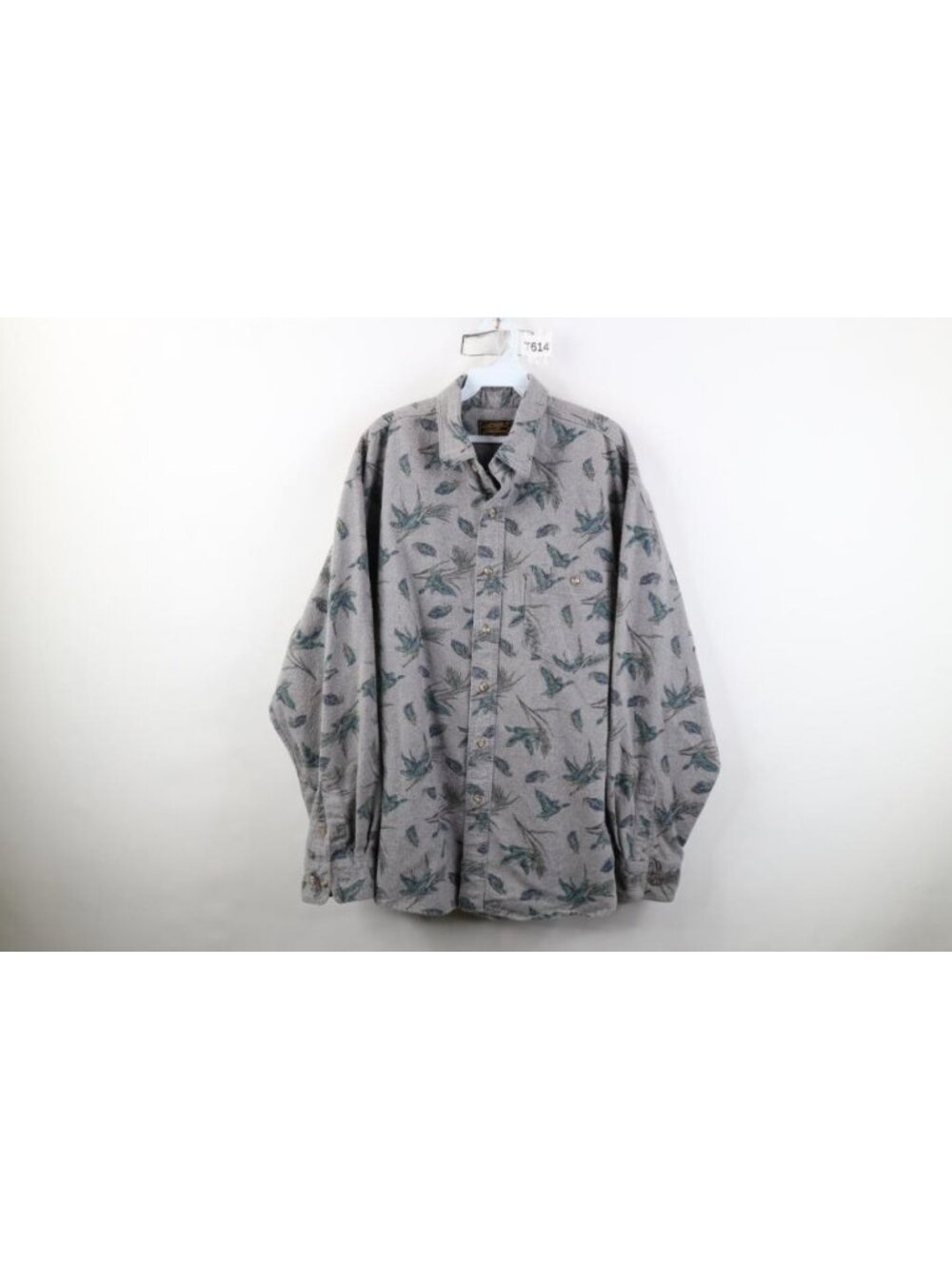Vtg 90s Eddie Bauer Mens Duck Feather All Over Print Chamois Button Shirt USA